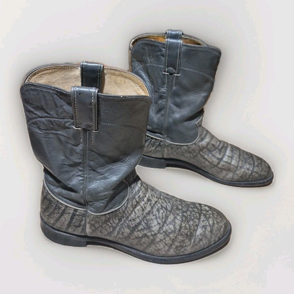 Vintage Justin Gray Elephant Print Boots Sz 11D Leather Roper 3159 Mens Cowboy